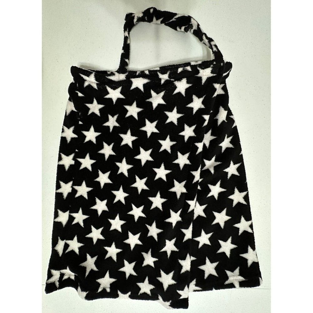 PJ Couture Bath Robe Wrap Sleep Wear Ultra Soft Plush Black White Stars Size Med